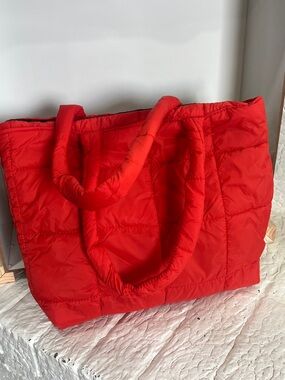 Red Quilted Puffer Tote Bag - Stylish Everyday Carry